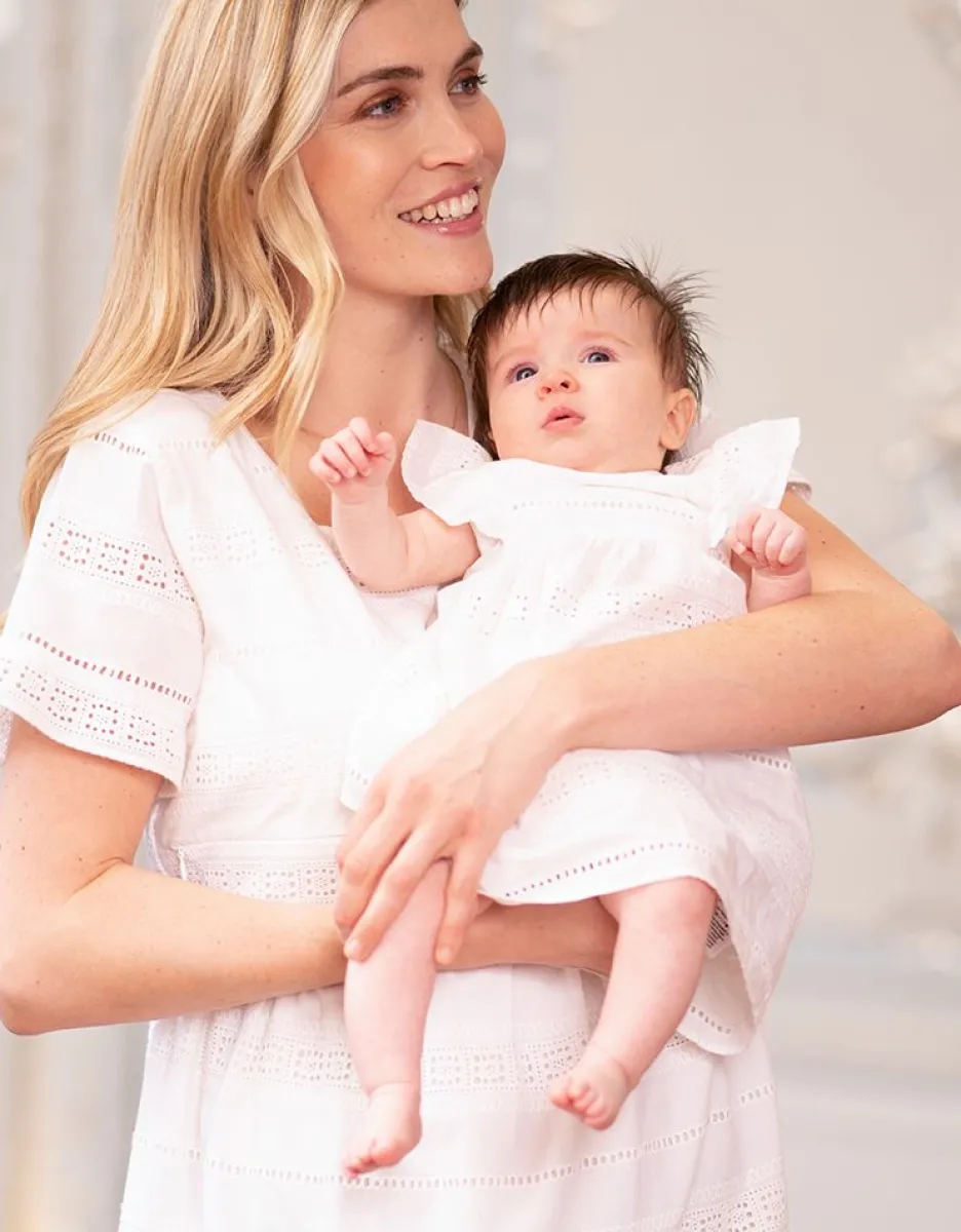 Outlet Seraphine Baumwoll-Broderie Babykleid Weis