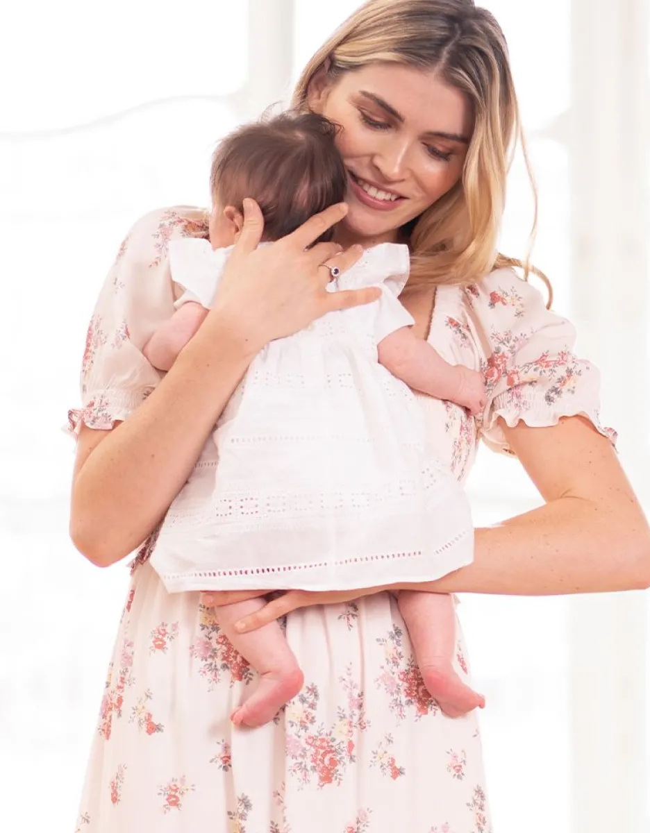 Outlet Seraphine Baumwoll-Broderie Babykleid Weis