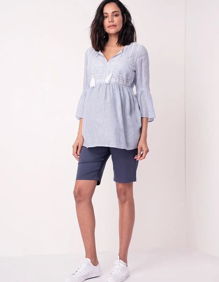 Flash Sale Seraphine Bestickte Umstandsbluse Mit Nadelstreifen