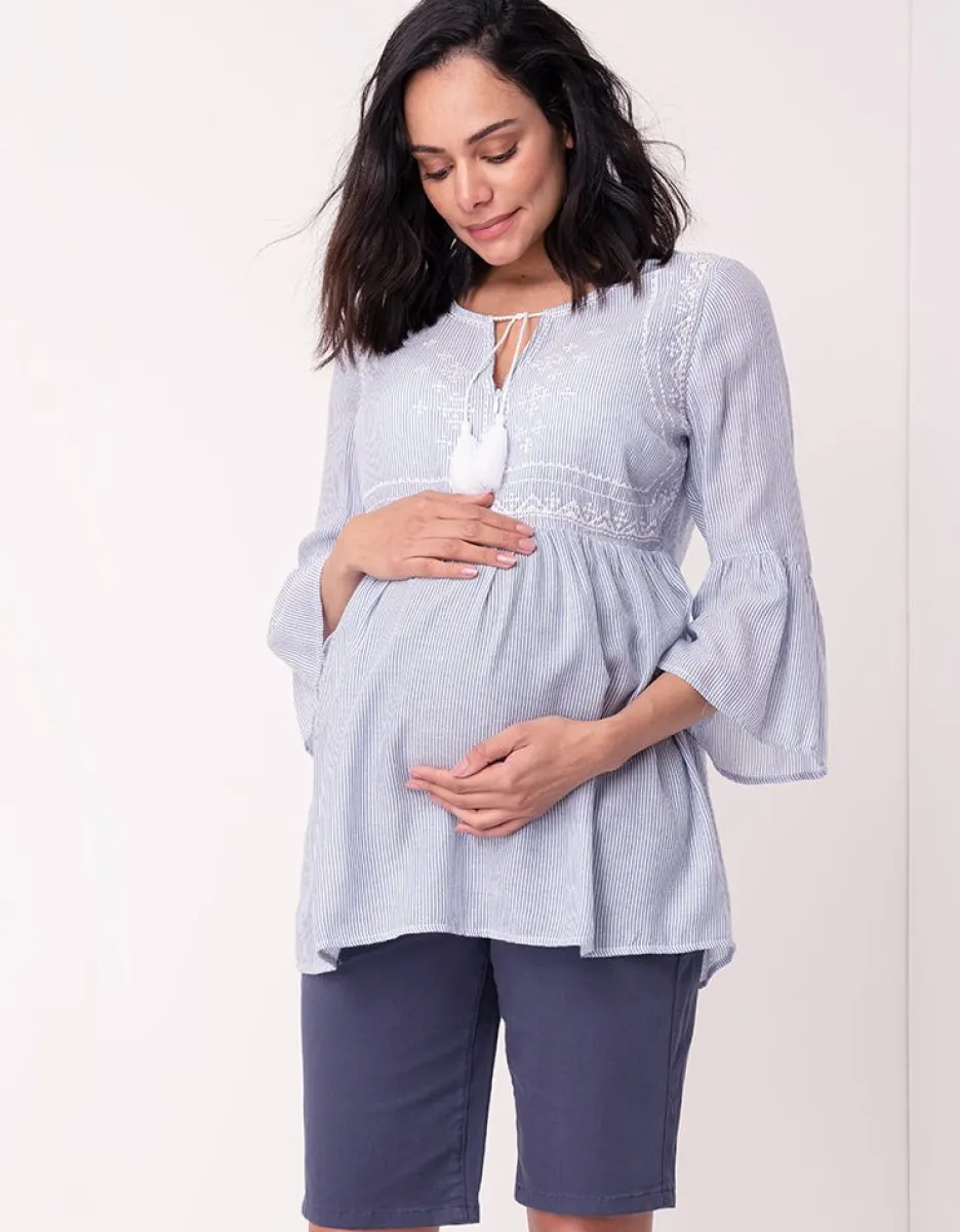 Flash Sale Seraphine Bestickte Umstandsbluse Mit Nadelstreifen