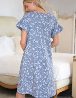 Hot Seraphine Blaues Blumenmuster Umstands- Und Stillnachthemd