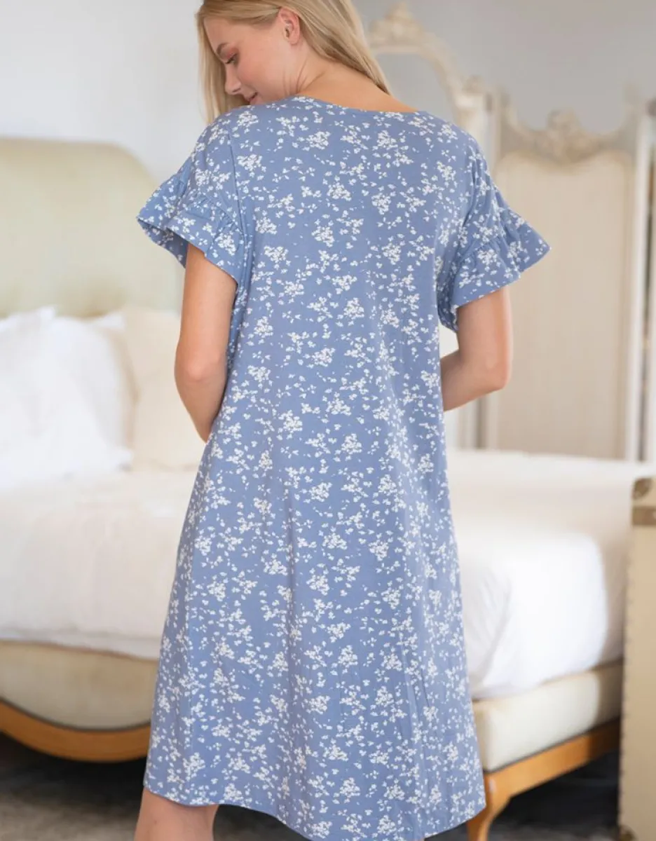 Hot Seraphine Blaues Blumenmuster Umstands- Und Stillnachthemd