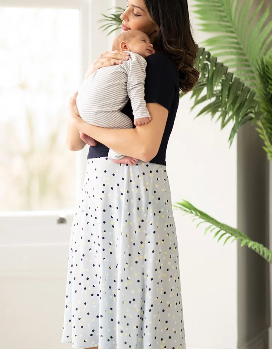 Discount Seraphine Blaues Umstands- Bis Still-Midikleid Mit Punktmuster Und Oberteil