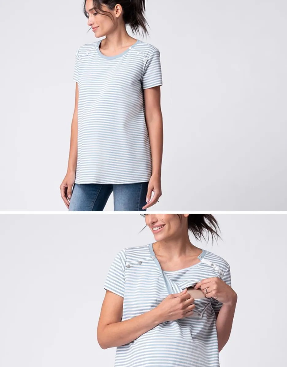 Outlet Seraphine Blau-Weis Gestreiftes Umstands- Und Still-T-Shirt