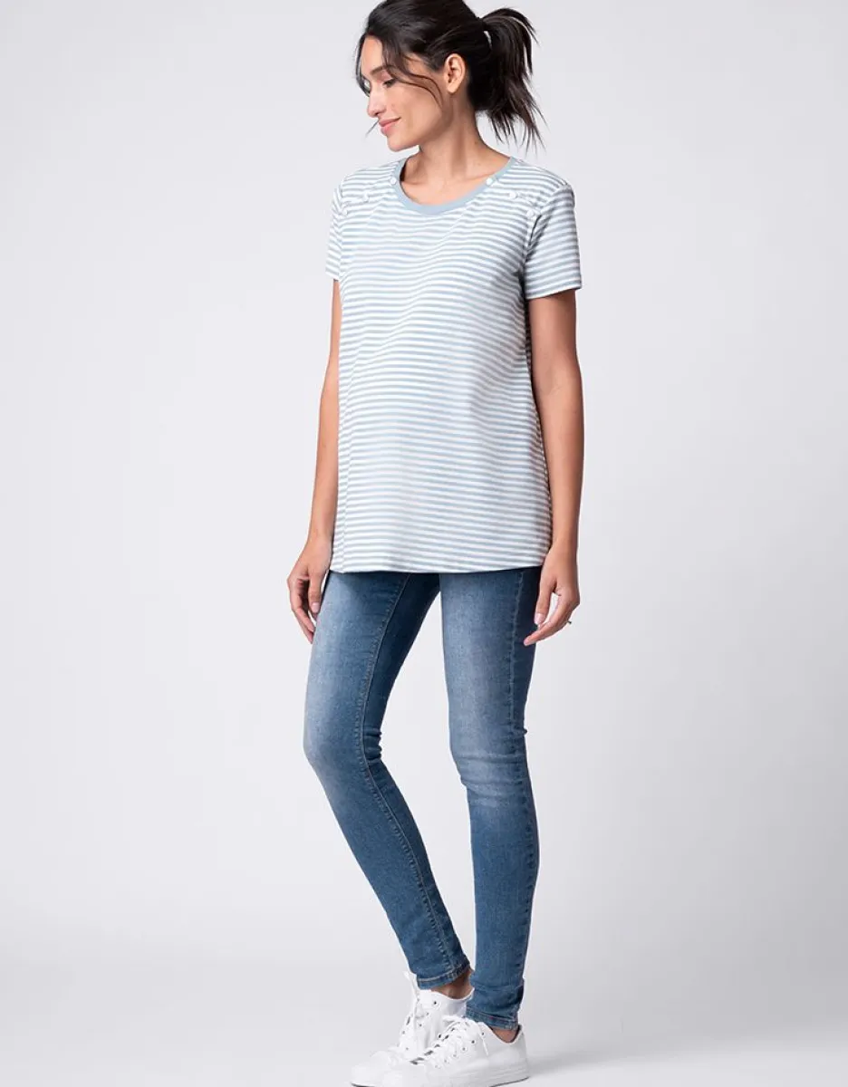 Outlet Seraphine Blau-Weis Gestreiftes Umstands- Und Still-T-Shirt