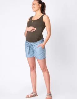 Cheap Seraphine Chambray Denim Umstandsshorts Blau