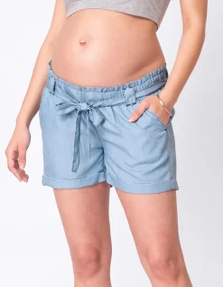 Cheap Seraphine Chambray Denim Umstandsshorts Blau