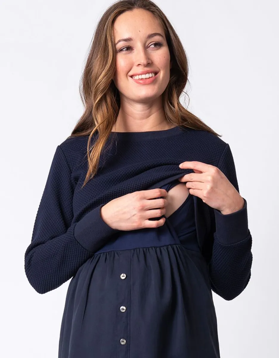 Hot Seraphine Dunkelblaues Pullover Still- & Umstandskleid