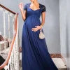 Discount Seraphine Dunkelblaues Umstands- & Stillabendkleid Seide & Spitze