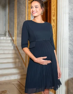 Clearance Seraphine Dunkelblaues Umstands- & Stillkleid Mit Plisseerock