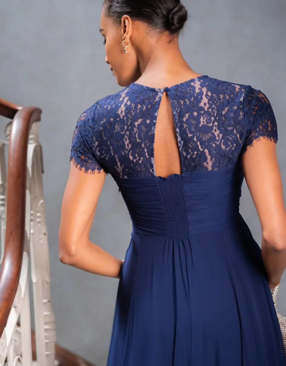 Discount Seraphine Dunkelblaues Umstands- & Stillabendkleid Seide & Spitze