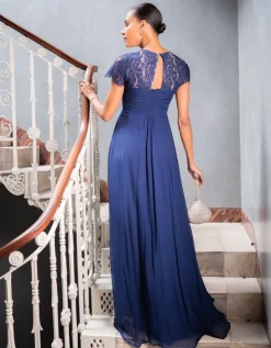 Discount Seraphine Dunkelblaues Umstands- & Stillabendkleid Seide & Spitze