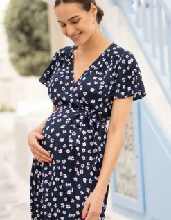 Best Seraphine Dunkelblaues Umstandskleid Mit Blumchendruck