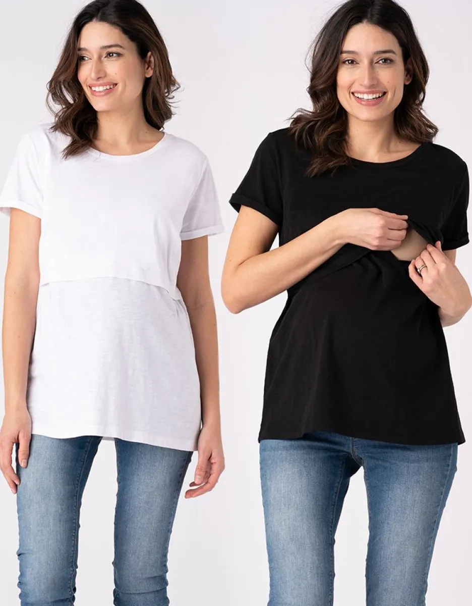 Fashion Seraphine 2Er-Pack Essential T-Shirts Fur Die Schwangerschaft Bis Zum Stillen In Weis Und Schwarz