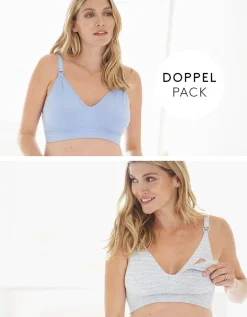 Store Seraphine 2Er-Pack Umstands- Und Still-Bhs Aus Baumwolle In Grau Gestreift Und Blau