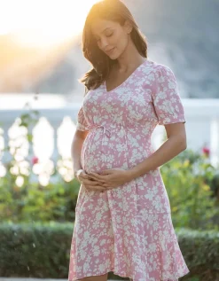 Hot Seraphine Fit & Flare Umstands- Und Stillkleid Mit Rosafarbenem Blumenkordelzug