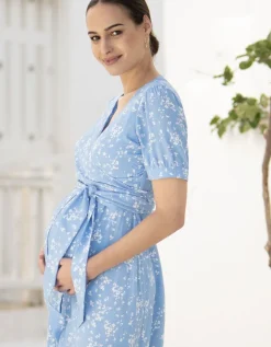 New Seraphine Florales Midi Umstands- & Stillkleid Blau