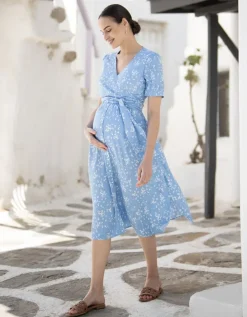 New Seraphine Florales Midi Umstands- & Stillkleid Blau