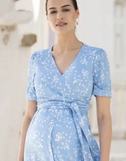 New Seraphine Florales Midi Umstands- & Stillkleid Blau