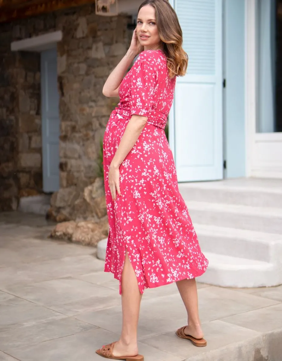 Flash Sale Seraphine Florales Midi Umstands- & Stillkleid Rosa