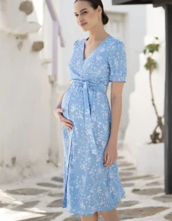 New Seraphine Florales Midi Umstands- & Stillkleid Blau
