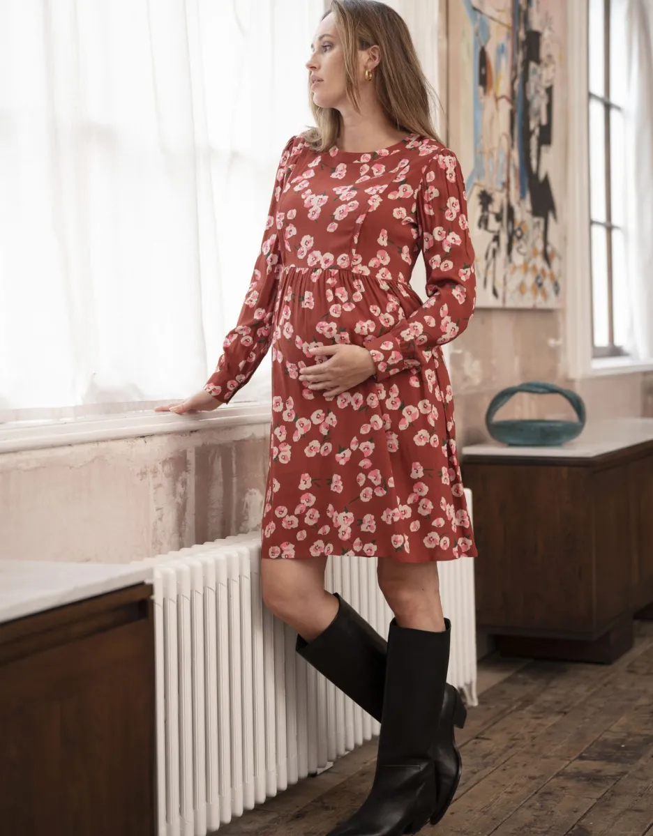 Discount Seraphine Florales Umstands- & Stillkleid Rostrot