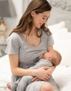 Fashion Seraphine Gepunktetes Mama & Mini Umstands- Und Still-Schlafkleid Set Grau
