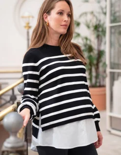 Fashion Seraphine Gestreifter Umstands- Und Stillpullover Im Lagenlook