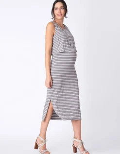 Clearance Seraphine Gestreiftes Midi Umstands- Und Stillkleid