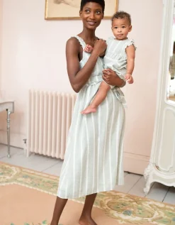 Cheap Seraphine Gestreiftes Umstands- Und Stillkleid Im Wickelstil Salbei & Weis
