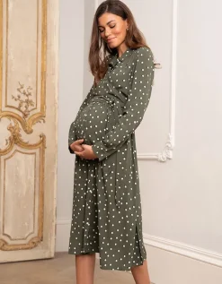 Clearance Seraphine Getupftes Umstands- & Stillhemdkleid Khaki