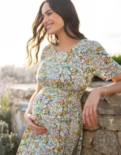 Best Seraphine Grunes Umstands- Und Stillmidikleid Mit Blumenmuster