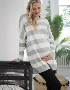 Flash Sale Seraphine Kraftig Gestreiftes, Kastenformiges Umstands- Und Stilltop In Grun Und Weis