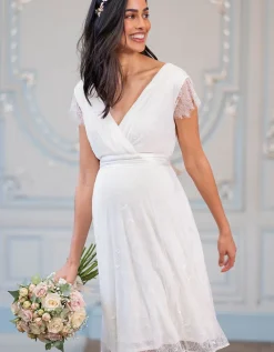 Outlet Seraphine Kurzes Umstandsbrautkleid Mit V-Ausschnitt