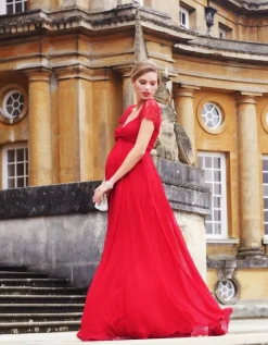 Flash Sale Seraphine Langes Umstandsabendkleid Aus Seide Und Spitze - Scharlachrot