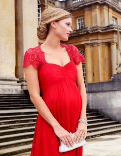 Flash Sale Seraphine Langes Umstandsabendkleid Aus Seide Und Spitze - Scharlachrot