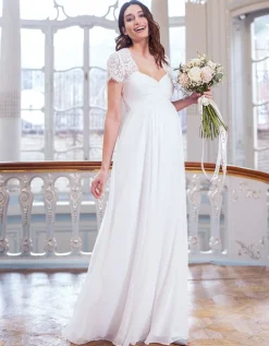 Clearance Seraphine Langes Umstandsbrautkleid Aus Seide Und Spitze - Elfenbein