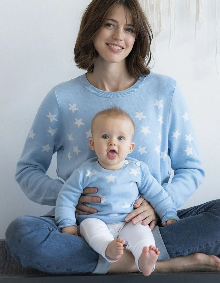 Cheap Seraphine Mama & Mini-Set Mit Passenden Blauen Stern-Strickpullovern
