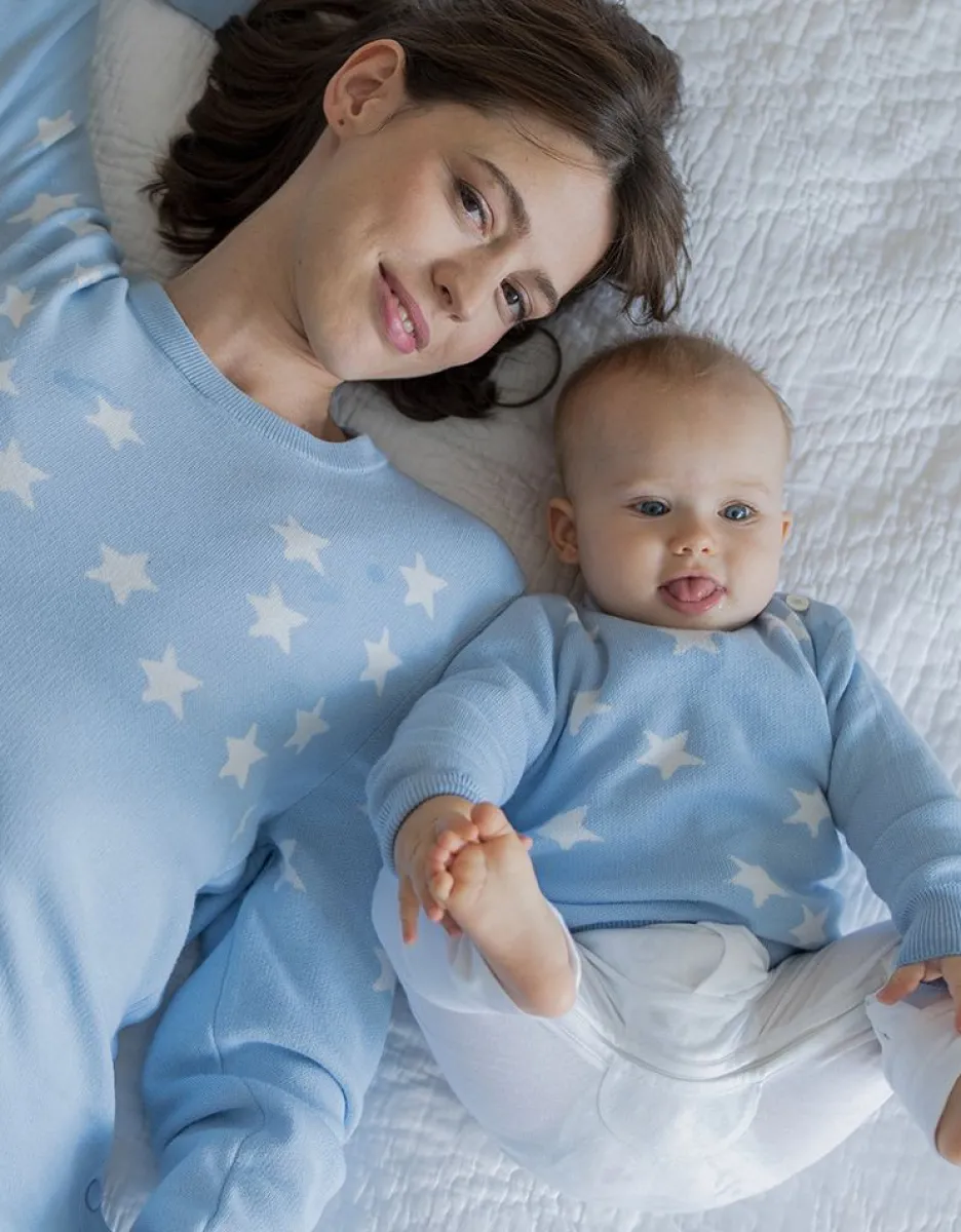 Cheap Seraphine Mama & Mini-Set Mit Passenden Blauen Stern-Strickpullovern
