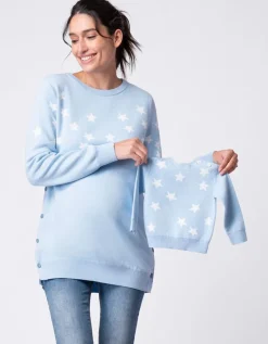 Cheap Seraphine Mama & Mini-Set Mit Passenden Blauen Stern-Strickpullovern
