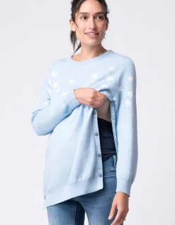 Cheap Seraphine Mama & Mini-Set Mit Passenden Blauen Stern-Strickpullovern