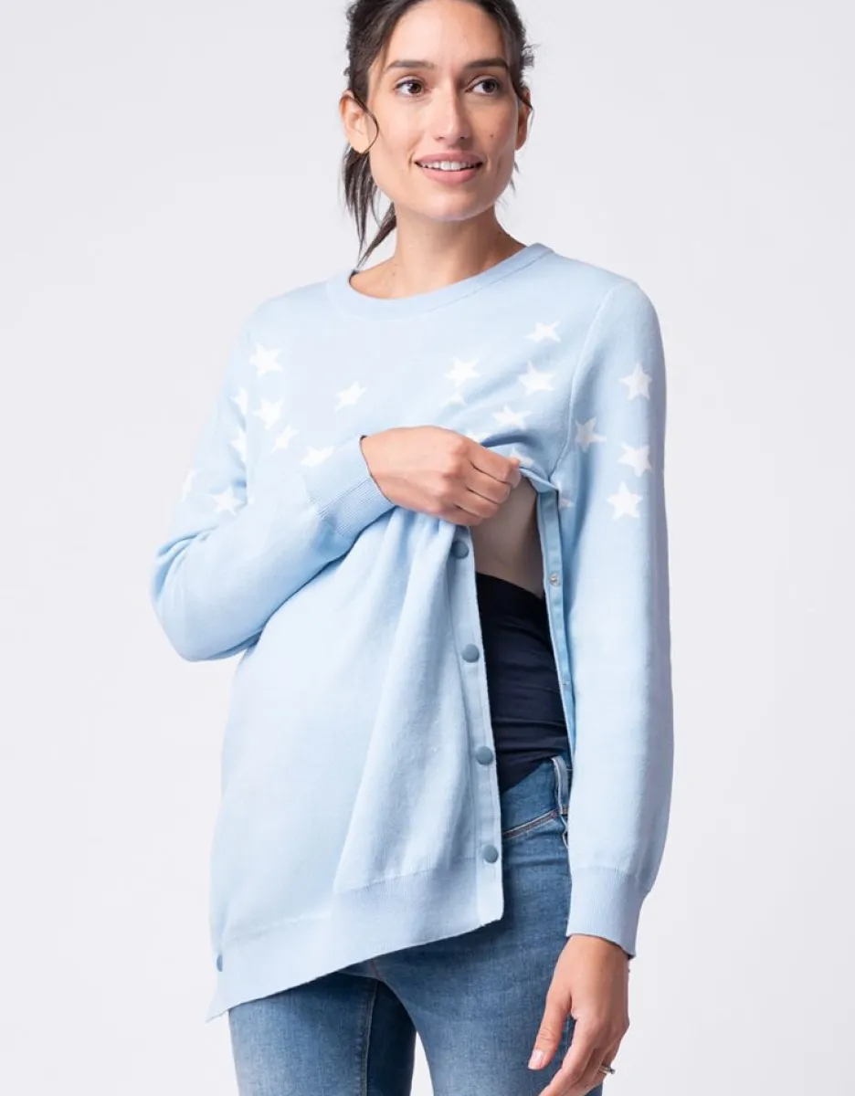 Cheap Seraphine Mama & Mini-Set Mit Passenden Blauen Stern-Strickpullovern