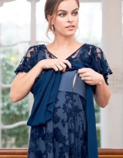 Online Seraphine Marineblaues Blumenspitzenkleid Fur Umstands- Und Stillanlasse