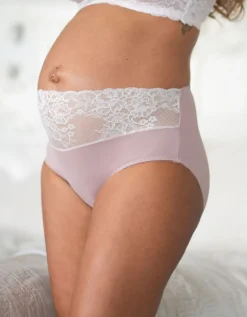 Fashion Seraphine Mid-Bump Umstandsslips Mit Kontrastspitze Mocha & Creme