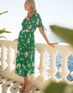 Hot Seraphine Midi Wickelumstandskleid Grunes Florales