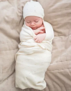 Fashion Seraphine Mini-Baumwoll- Und Kaschmir-Elfenbein-Weis Gestrickte Babydecke