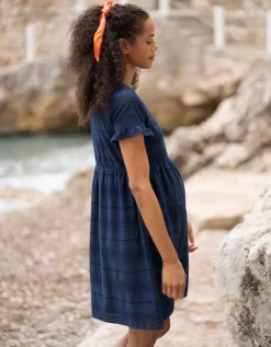 Sale Seraphine Navy Blue Broderie Anglaise Umstands- Bis Stillkleid