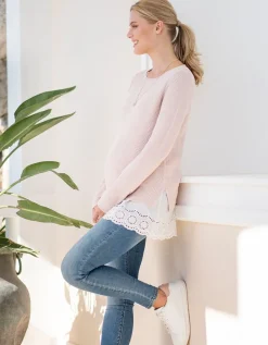 New Seraphine Rosa Lagenpullover Fur Die Schwangerschaft Bis Zum Stillen Mit Spitzen-Unterhemd