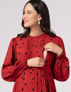 Store Seraphine Rotes Gesmoktes Umstands- & Stillkleid