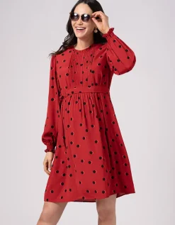 Store Seraphine Rotes Gesmoktes Umstands- & Stillkleid